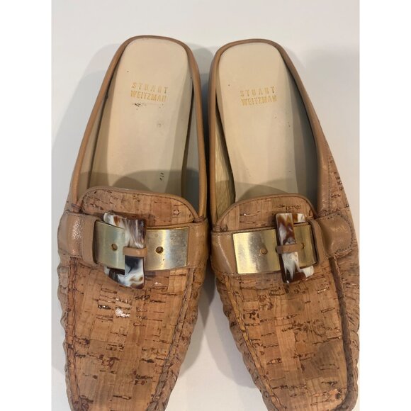 Stuart Weitzman Cork Mules W/ Gold & Tortoise Buckle Detail Womens Size 9M - Picture 3 of 6